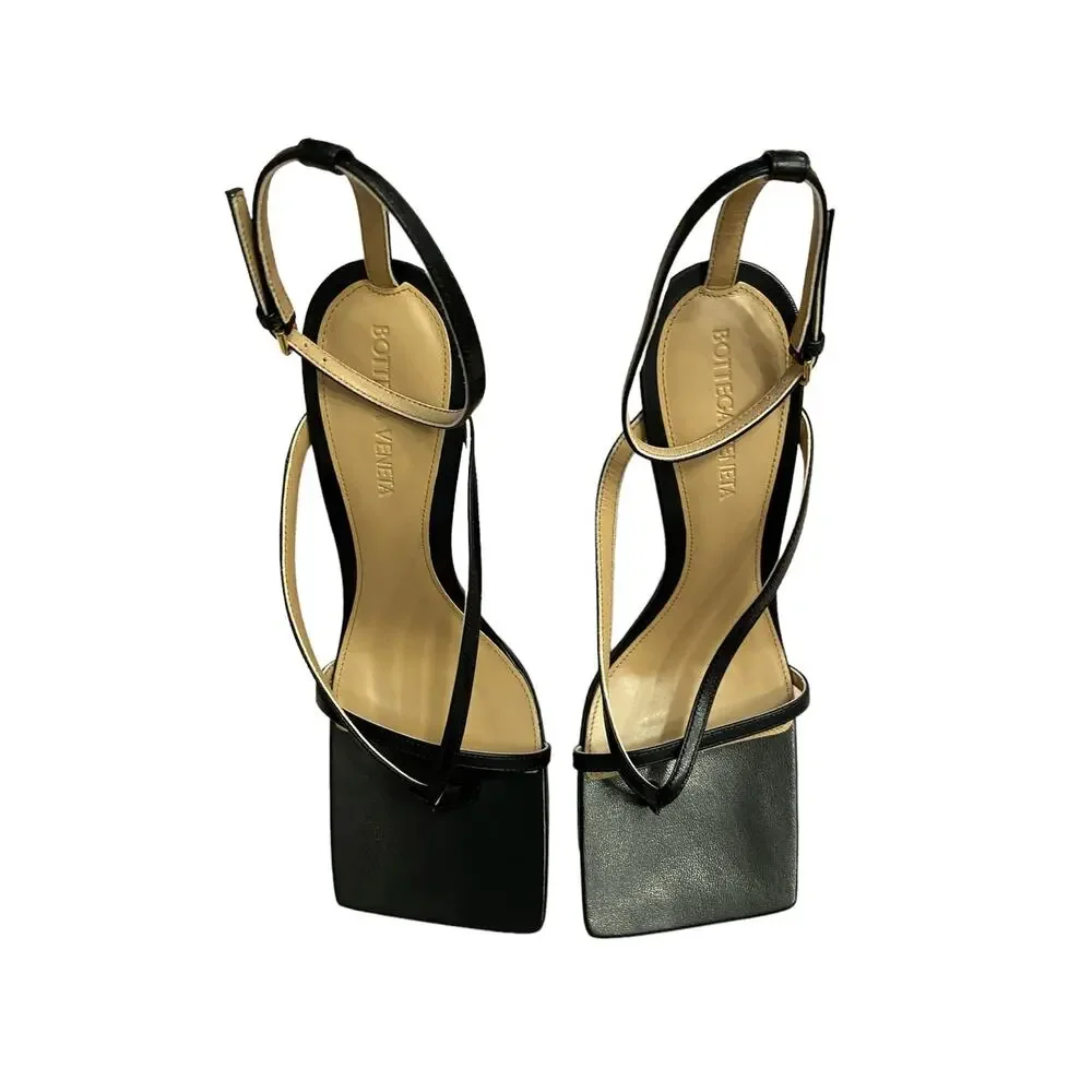 Bottega Veneta Leather Stretch Wedge Sandals Ankle Strap Square Toe 35.5/ US 5.5 - Picture 4 of 14